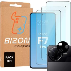 3x Szkło hartowane + szybka na aparat Bizon Glass Clear 2 Pack do Xiaomi Poco F7 Pro