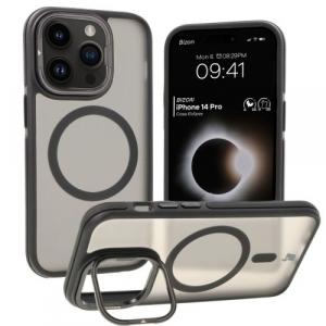 Etui z podstawką i pierścieniem magnetycznym Bizon Case Eclipse do iPhone 14 Pro, przydymione z czarną ramką