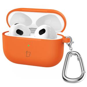 Silikonowe etui z karabińczykiem Bizon Case Headphone Silicone do Airpods 4, pomarańczowe