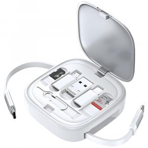 Kabel rozwijany 3w1 USAMS US-SJ650 MicroUSB/USB-C/Lightning 60W, srebrny