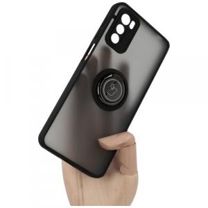 Etui z uchwytem na palec Bizon Case Hybrid Ring do Motorola Moto G42 , przydymione z czarną ramką