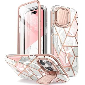 OUTLET: Etui pancerne Supcase i-Blason Cosmo Mag MagSafe SP Stand do iPhone 15 Pro Max, marmurowo-różowe