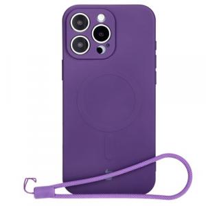 Silikonowe etui z pierścieniem magnetycznym Bizon Case Silicone Magnetic do iPhone 16 Pro, śliwkowe