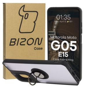 Etui z uchwytem na palec Bizon Case Hybrid Ring do Motorola Moto G05 / E15, przydymione z czarną ramką