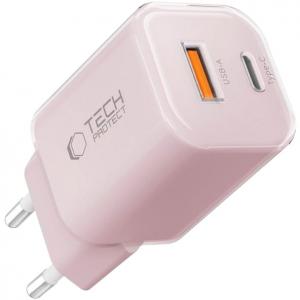 Ładowarka sieciowa Tech-Protect NCM33W 2-PORT NETWORK 33W USB-C PD, USB-A QC 3.0, jasnoróżowa