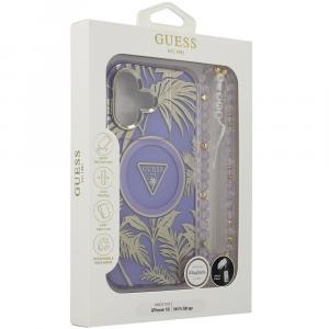 Etui Guess Palm Trees Triangle Pearl Strap MagSafe do iPhone 16, fioletowe