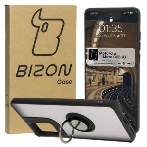 Etui z uchwytem na palec Bizon Case Hybrid Ring do Motorola Moto G85 5G, przydymione z czarną ramką