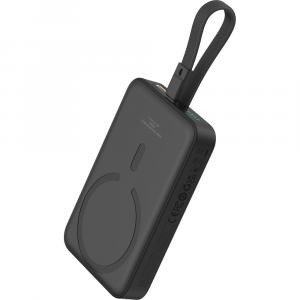 OUTLET: Powerbank indukcyjny Qi, z wbudowanym kablem lightning, USB-C, Baseus Magnetic Mini, do MagSafe, 10 000mAh, 20W, czarny