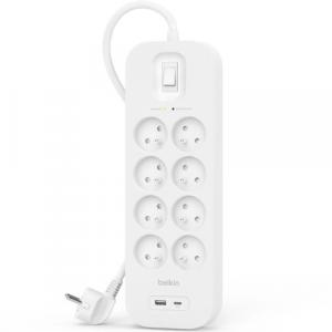 OUTLET: Listwa antyprzepięciowa do 900J Belkin SRB003CA2M, 8x AC EU, 1x USB-C PD, 1x USB-A, biała