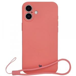 Silikonowe etui z pierścieniem magnetycznym Bizon Case Silicone Magnetic do iPhone 16, brudnoróżowe