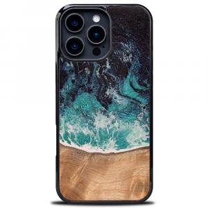 Drewniane etui do iPhone 16 Pro Max, Bewood Unique Dream Island, niebiesko-brązowe