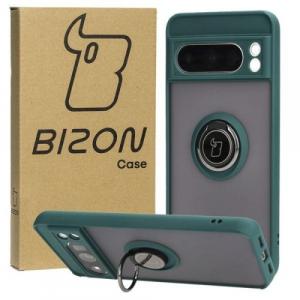 Etui z uchwytem na palec Bizon Case Hybrid Ring do Google Pixel 8 Pro, przydymione z ciemnozieloną ramką