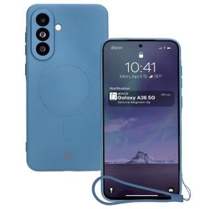 Silikonowe etui z pierścieniem magnetycznym Bizon Case Silicone Magnetic Sq do Galaxy A36 5G, granatowe