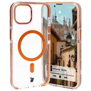 Etui z pierścieniem magnetycznym Bizon Case Marco do iPhone 14/13, przezroczyste z pomarańczową ramką