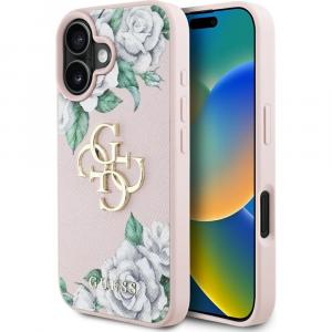 Etui Guess Grained Roses Big 4G do iPhone 16, różowe z kwiecistym wzorem