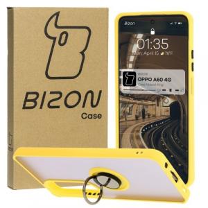 Etui z uchwytem na palec Bizon Case Hybrid Ring do Oppo A60 4G, przydymione z żółtą ramką