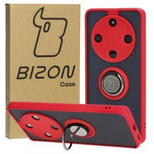 Etui z uchwytem na palec Bizon Case Hybrid Ring do Honor Magic6 Lite, przydymione z czerwoną ramką