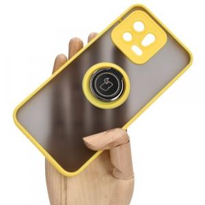 Etui z uchwytem na palec Bizon Case Hybrid Ring do Xiaomi 13, przydymione z żółtą ramką