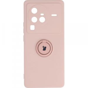 Etui Bizon Case Silicone Ring Sq do VIVO X80 Pro, jasnoróżowe