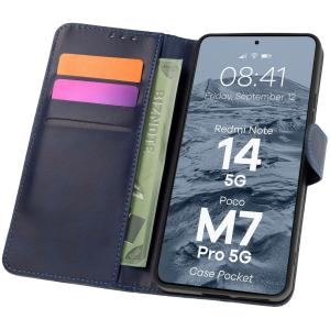 Etui z klapką Bizon Case Pocket do Xiaomi Redmi Note 14 5G / Poco M7 Pro 5G, granatowe