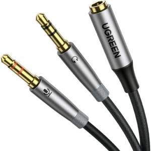 Kabel rozdzielacz słuchawkowy Ugreen 3,5 mm mini jack 25 cm, srebrny