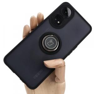 Etui z uchwytem na palec Bizon Case Hybrid Ring do Oppo Reno8 T, przydymione z czarną ramką