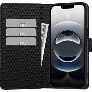 Etui z klapką Tech-Protect Wallet RS do Galaxy S25 Ultra, czarne z czerwonym przeszyciem