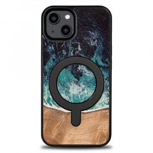 Drewniane etui do iPhone 15, Bewood Unique Dream Island do MagSafe, niebiesko-brązowe