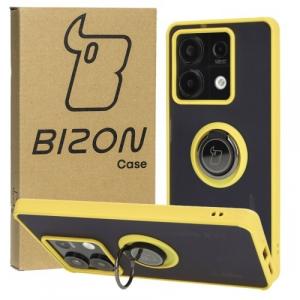 Etui z uchwytem na palec Bizon Case Hybrid Ring do Xiaomi Redmi Note 13 5G, przydymione z żółtą ramką