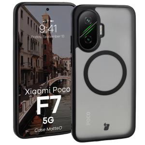 Etui z pierścieniem magnetycznym Bizon Case MatteO do Xiaomi POCO F7, przydymione-czarne