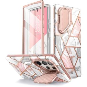 OUTLET: Etui pancerne Supcase i-Blason Cosmo Mag SP Stand MagSafe do Galaxy S24 Ultra, marmurowo-różowe