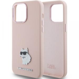 Etui Karl Lagerfeld Silicone Choupette Metal Pin do iPhone 15, różowe