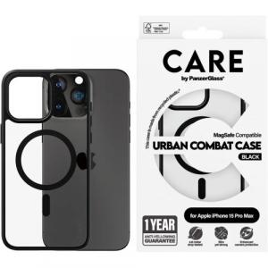 Etui CARE by PanzerGlass Urban Combat Case MagSafe do iPhone 15 Pro Max, przezroczyste z czarnym