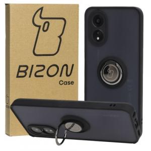 Etui z uchwytem na palec Bizon Case Hybrid Ring do Oppo A38 4G, przydymione z czarną ramką