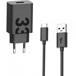 Ładowarka sieciowa Motorola TurboPower 1x USB-A, 33W, QC 3.0 + kabel USB-C, czarna