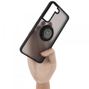 Etui z uchwytem na palec Bizon Case Hybrid Ring do Galaxy S22, przydymione z czarną ramką