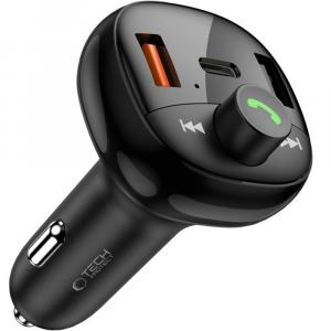 Transmiter FM z Bluetooth + ładowarka samochodowa 72W, Tech-Protect CC06, 2x USB-A, 1x USB-C, czarny