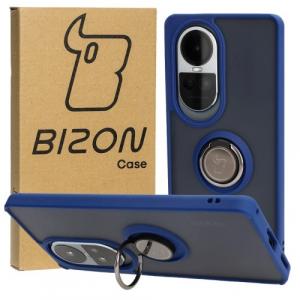 Etui z uchwytem na palec Bizon Case Hybrid Ring do Oppo Reno10 / 10 Pro, przydymione z granatową ramką