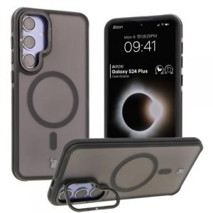Etui z podstawką i pierścieniem magnetycznym Bizon Case Eclipse do Galaxy S24 Plus, przydymione z czarną ramką