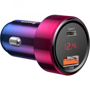 Ładowarka samochodowa Baseus Magic Series 45W USB-C, USB-A, PD 3.0, QC 4.0, PPS, różowo-niebieska