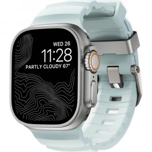 Pasek Nomad Rocky Point Band do Apple Watch 49/46/45/44 mm, błękitny / święcący w ciemności z srebrną sprzączką