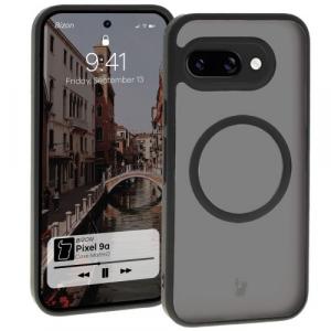 Etui z pierścieniem magnetycznym Bizon Case MatteO do Google Pixel 9a, półprzezroczyste z czarną ramką