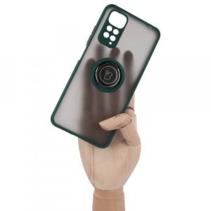 Etui z uchwytem na palec Bizon Case Hybrid Ring do Xiaomi Redmi Note 11 / 11S 4G, przydymione z ciemnozieloną ramką