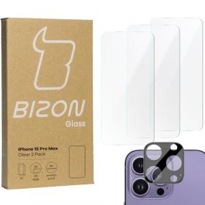 3x Szkło + szybka na aparat BIZON Clear 2 Pack do iPhone 15 Pro Max