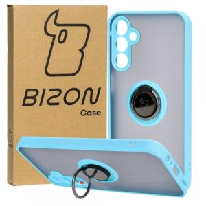 Etui z uchwytem na palec Bizon Case Hybrid Ring do Galaxy A15 5G/4G, przydymione z jasnoniebieską ramką