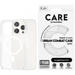 Etui CARE by PanzerGlass Urban Combat Case MagSafe do iPhone 15 Pro, przezroczyste z białym