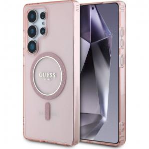 OUTLET: Etui Guess Glitter Circle Classic Logo do MagSafe do Galaxy S25 Ultra, różowe