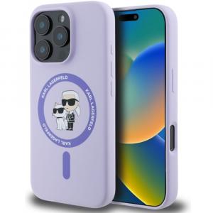 Etui Karl Lagerfeld Hardcase Silicone Karl and Choupette Ring MagSafe do iPhone 16 Pro, fioletowe
