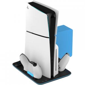 Podstawka chłodząca, stacja ładująca do PlayStation 5 Slim, YAXO Ice Storm z podświetleniem LED, czarno-niebieska