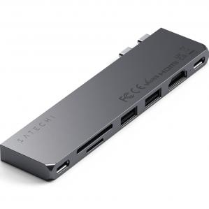 Adapter, hub USB-C 6w1, Satechi Pro Hub Slim do MacBook Air / Pro, USB4 / USB-C / 2x USB-A / HDMI / SD, szary